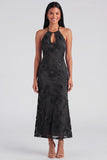 Blue Floral Mermaid Maxi Keyhole Halter Beach Wedding Guest Dress
