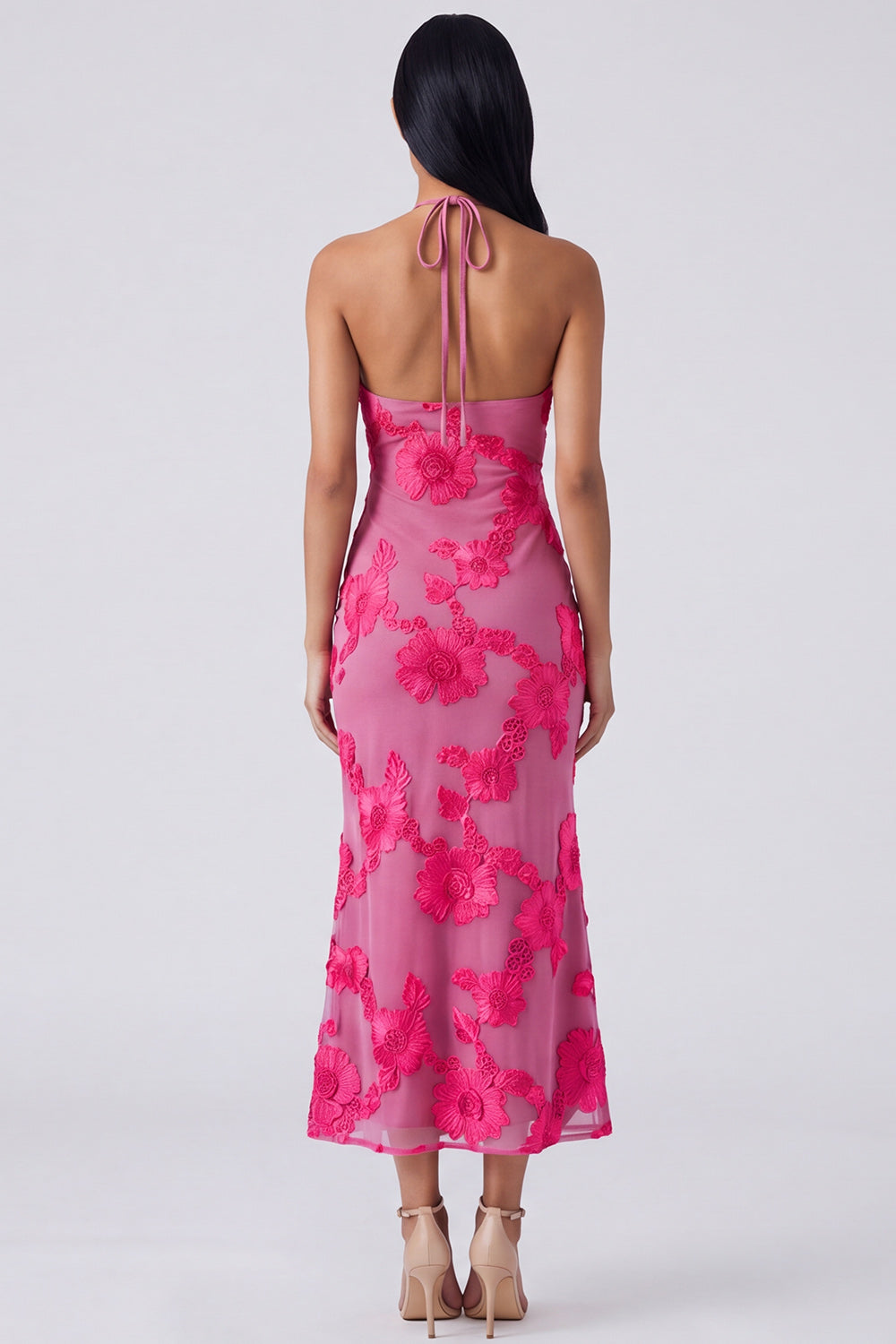 Blue Floral Mermaid Maxi Keyhole Halter Beach Wedding Guest Dress