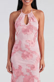 Blue Floral Mermaid Maxi Keyhole Halter Beach Wedding Guest Dress