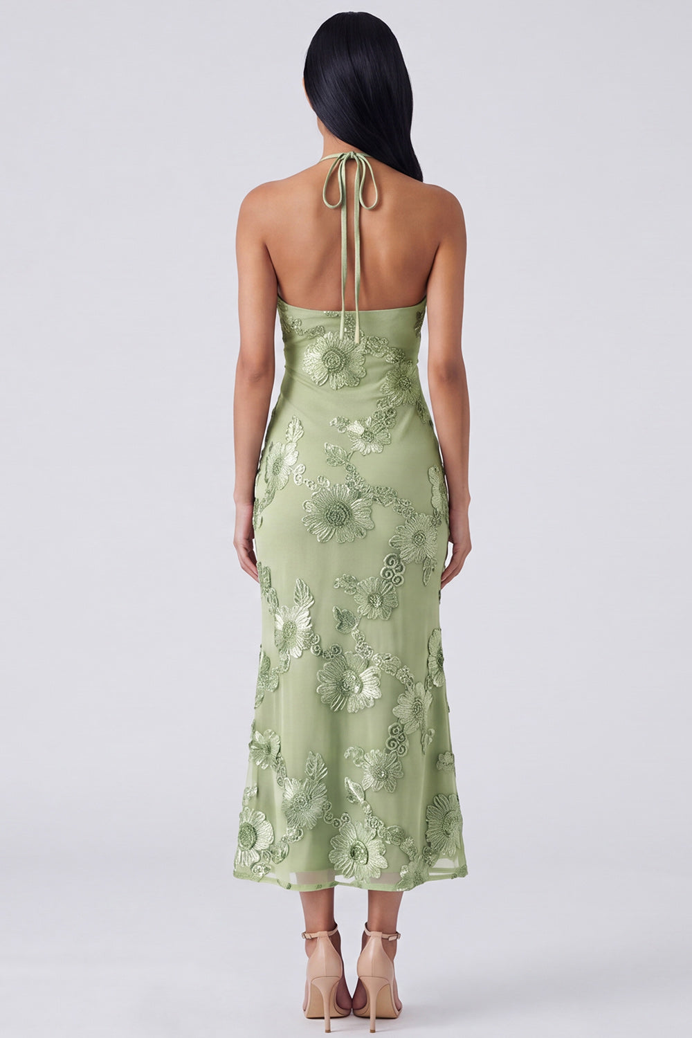 Blue Floral Mermaid Maxi Keyhole Halter Beach Wedding Guest Dress