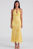 Blue Floral Mermaid Maxi Keyhole Halter Beach Wedding Guest Dress
