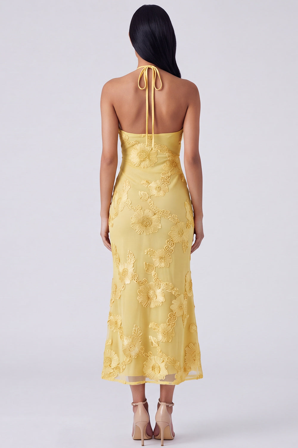 Blue Floral Mermaid Maxi Keyhole Halter Beach Wedding Guest Dress