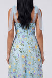 Blue Flower Maxi Corset A Line Beach Wedding Guest Dress with Bows