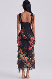 Ivory Floral Maxi Corset Sheath Ruffled Beach Wedding Guest Dress with Bows