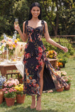 Ivory Floral Maxi Corset Sheath Ruffled Beach Wedding Guest Dress with Bows