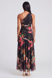 One Shoulder A Line Ruched Ivory Floral Maxi Beach Wedding Guest Dress