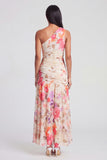 One Shoulder A Line Ruched Ivory Floral Maxi Beach Wedding Guest Dress