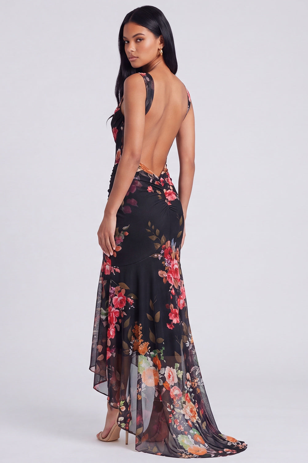 Mermaid Corset Ruched Ivory Floral Maxi Beach Wedding Guest Dress