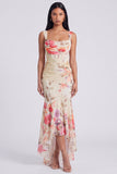 Mermaid Corset Ruched Ivory Floral Maxi Beach Wedding Guest Dress