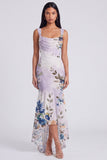 Mermaid Corset Ruched Ivory Floral Maxi Beach Wedding Guest Dress