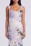 Mermaid Corset Ruched Ivory Floral Maxi Beach Wedding Guest Dress