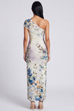Black Sheath Ruched Black Floral Maxi Beach Wedding Guest Dress with Slit