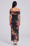 Off the Shoulder Sheath Ruched Ivory Floral Maxi Beach Wedding Guest Dress