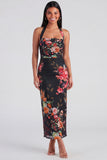 Halter Sheath Ruched Champagne Floral Maxi Beach Wedding Guest Dress
