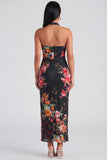 Halter Sheath Ruched Champagne Floral Maxi Beach Wedding Guest Dress