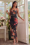 Halter Sheath Ruched Champagne Floral Maxi Beach Wedding Guest Dress