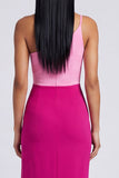 Color Block Patchwork Pink and Fuchsia Long Sheath Formal Dress with Slit