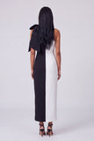 Fuchsia and Red Color Block Patchwork Long Sheath Formal Dress with Bow