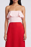 Pink and Red Long Color Block Patchwork A Line Formal Dress with Pleats