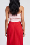 Pink and Red Long Color Block Patchwork A Line Formal Dress with Pleats