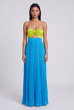 Green and Blue Empire Waist Long Color Block Patchwork Formal Dress