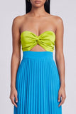 Green and Blue Empire Waist Long Color Block Patchwork Formal Dress