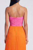 Pink and Orange Empire Waist Long Color Block Patchwork Formal Dress