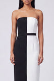 Strapless Sheath Black and White Color Block Patchwork Long Formal Dress