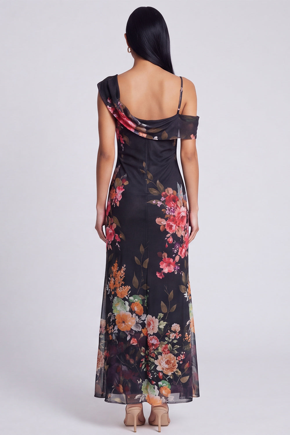 Ivory Floral One Shoulder Mermaid Maxi Beach Wedding Guest Dress