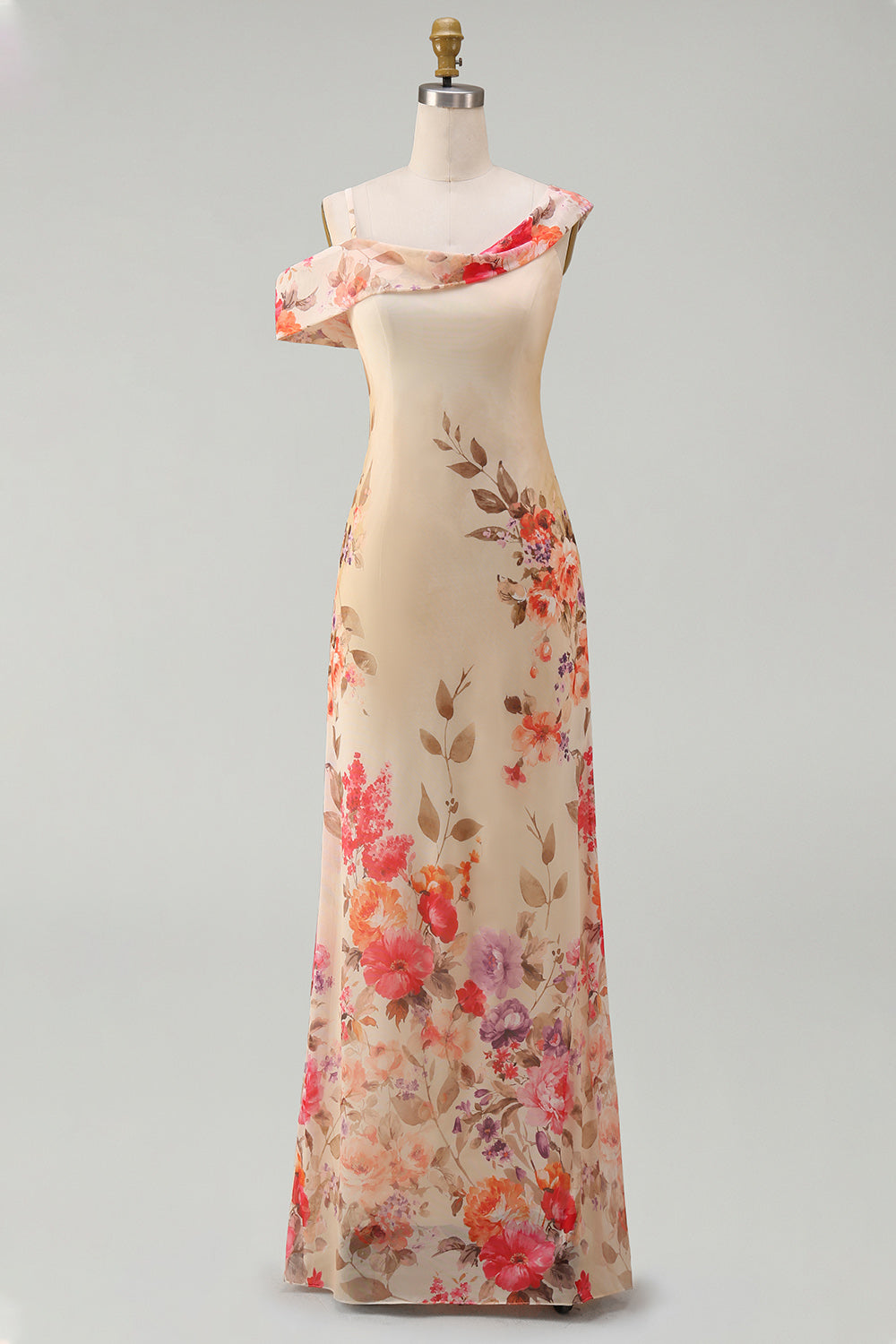 Ivory Floral One Shoulder Mermaid Maxi Beach Wedding Guest Dress