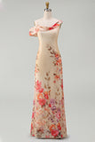 Ivory Floral One Shoulder Mermaid Maxi Beach Wedding Guest Dress