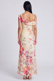 Ivory Floral One Shoulder Mermaid Maxi Beach Wedding Guest Dress