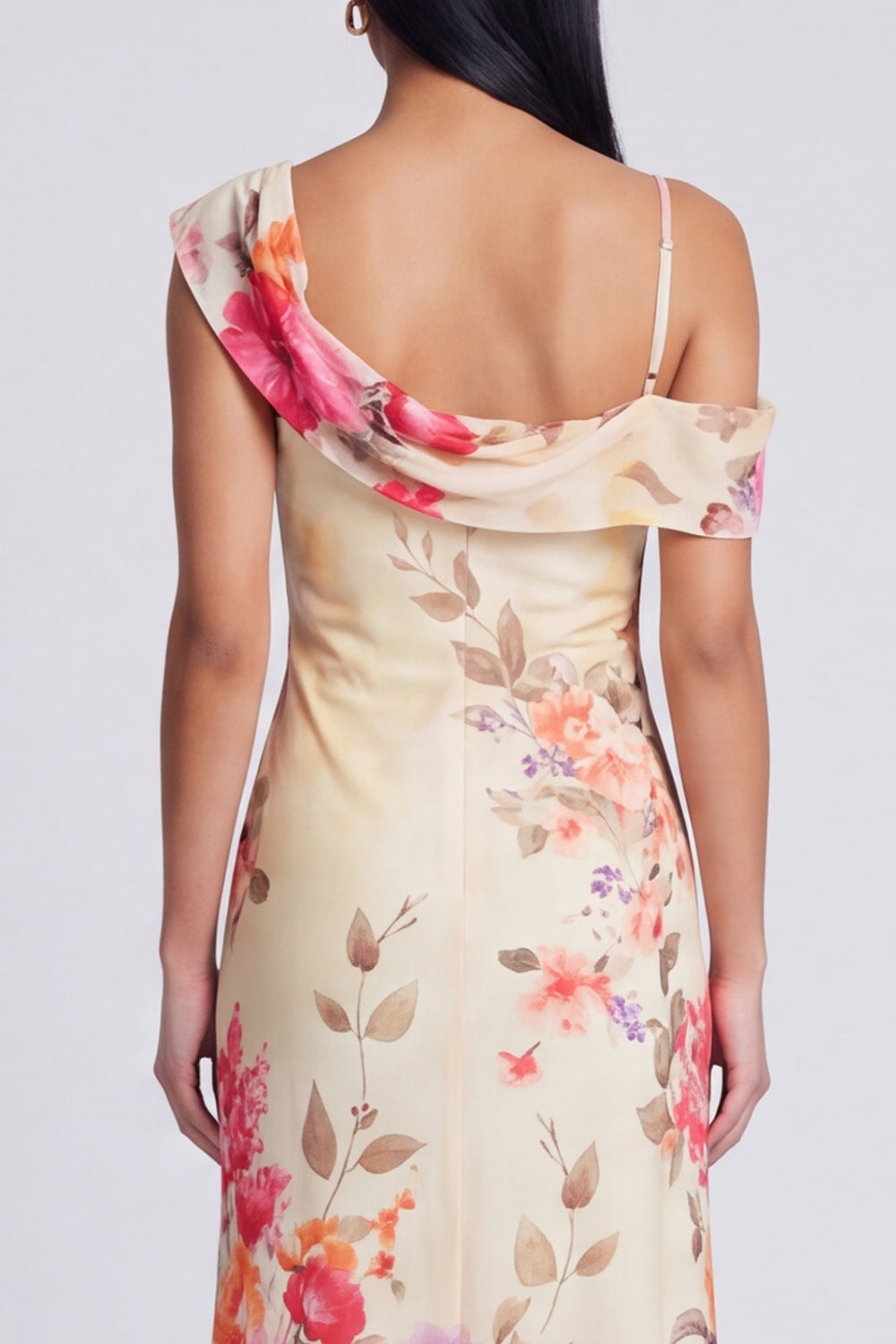 Ivory Floral One Shoulder Mermaid Maxi Beach Wedding Guest Dress