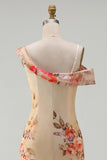 Ivory Floral One Shoulder Mermaid Maxi Beach Wedding Guest Dress