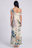 Ivory Floral One Shoulder Mermaid Maxi Beach Wedding Guest Dress