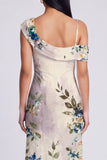 Ivory Floral One Shoulder Mermaid Maxi Beach Wedding Guest Dress