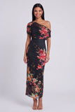 One Shoulder Sheath Ruched Ivory Floral Maxi Beach Wedding Guest Dress