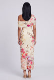 One Shoulder Sheath Ruched Ivory Floral Maxi Beach Wedding Guest Dress