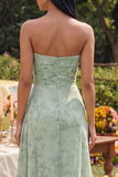 Strapless Dusty Sage Maxi A Line Keyhole Beach Wedding Guest Dress with Slit