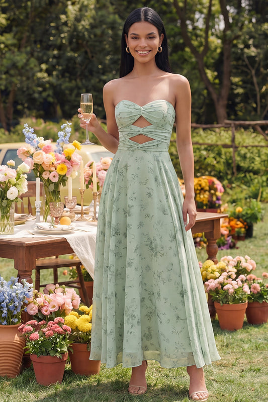 A Line Keyhole Dusty Sage Maxi Beach Wedding Guest Dress