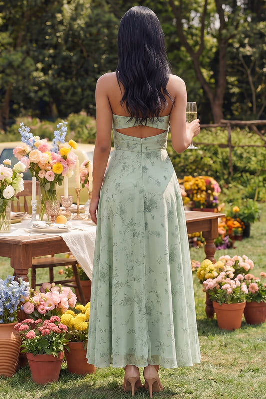 A Line Keyhole Dusty Sage Maxi Beach Wedding Guest Dress