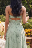 A Line Keyhole Dusty Sage Maxi Beach Wedding Guest Dress