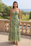 Halter Cut Out Dusty Green Maxi A Line Beach Wedding Guest Dress