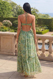 Halter Cut Out Dusty Green Maxi A Line Beach Wedding Guest Dress