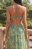 Halter Cut Out Dusty Green Maxi A Line Beach Wedding Guest Dress