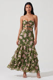 Dark Green Maxi Mermaid Keyhole Floral Beach Wedding Guest Dress with Ruffles
