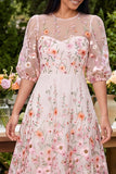Floral Maxi Round Neck Pink A Line Beach Wedding Guest Dress
