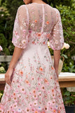 Floral Maxi Round Neck Pink A Line Beach Wedding Guest Dress