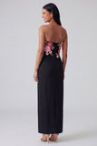Strapless Light Yellow Floral Maxi Sheath Wedding Guest Dress