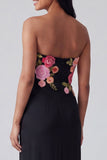 Strapless Light Yellow Floral Maxi Sheath Wedding Guest Dress